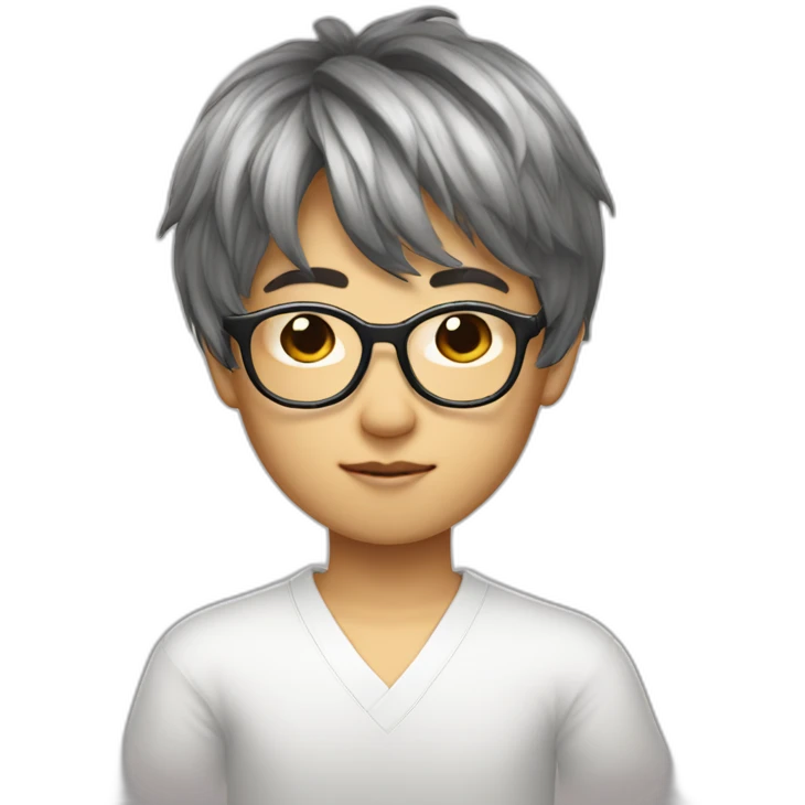 volumy bowlcut hair asianboy with glasses emoji