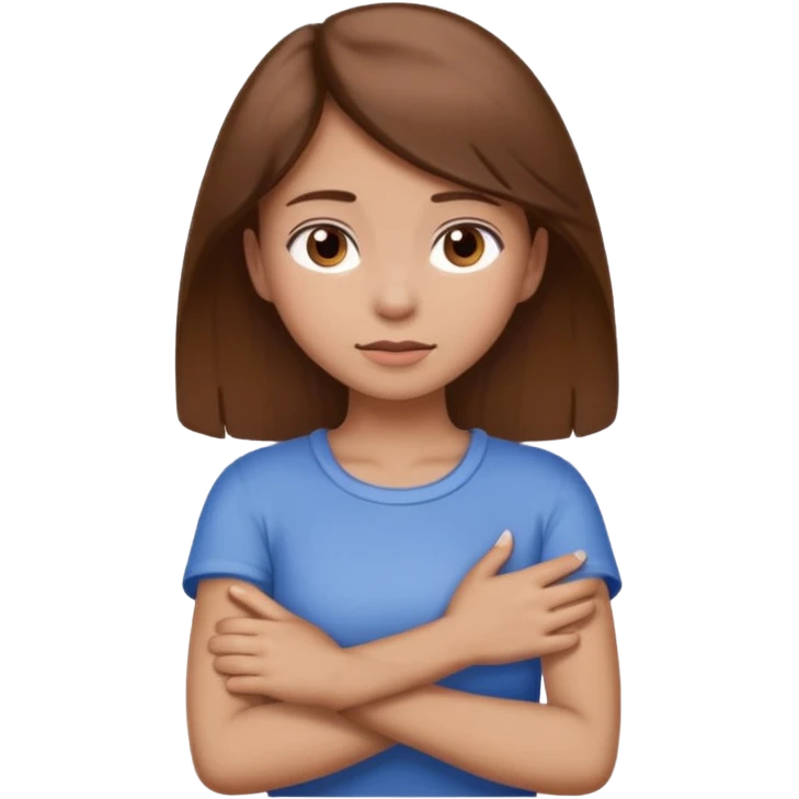 Girl with brown hair race white crossing her arms holding her neck emoji