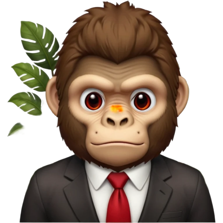 Brown haired cartoon gorilla with tufted fur on head, light skin tone deep eye socked darkening the skin around his eyes, heavy browridges contrasting it, and a red tie, he lives naked in the jungle  emoji