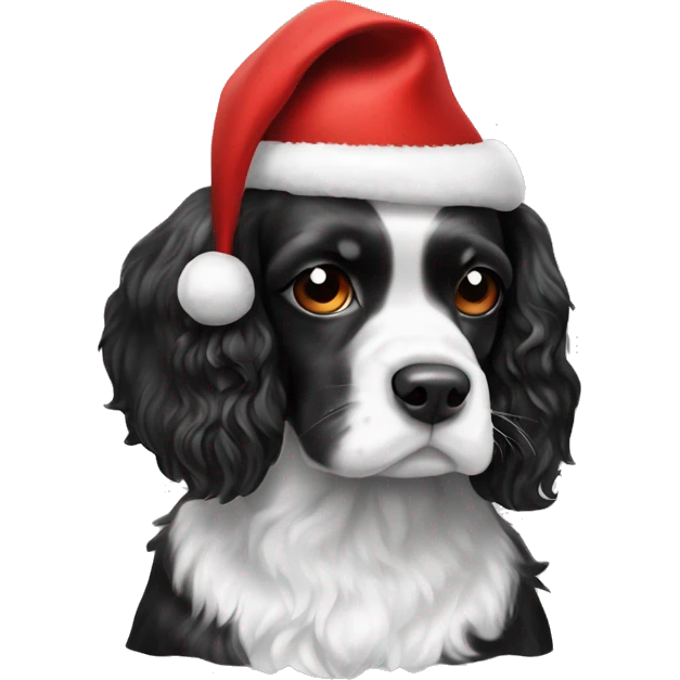Black and white cocker spaniel with Christmas hat  emoji
