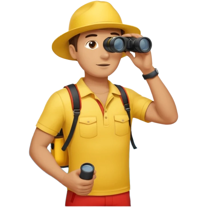 Male lifeguard – yellow shirt, binoculars in hand, scanning the sea, full body emoji