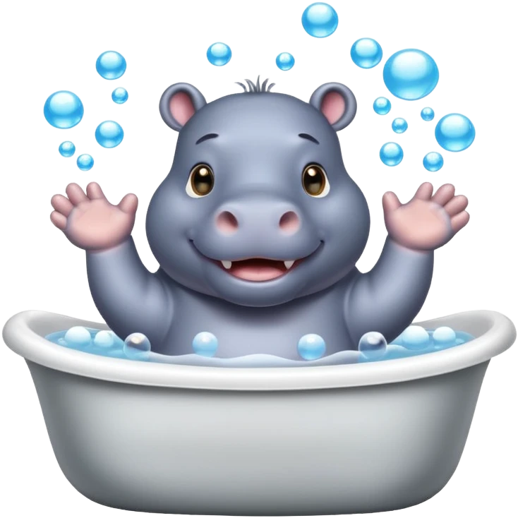 happy hippo with bubbles in bathtub emoji