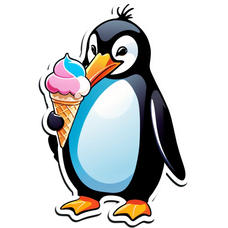 Penguin eating ice cream emoji