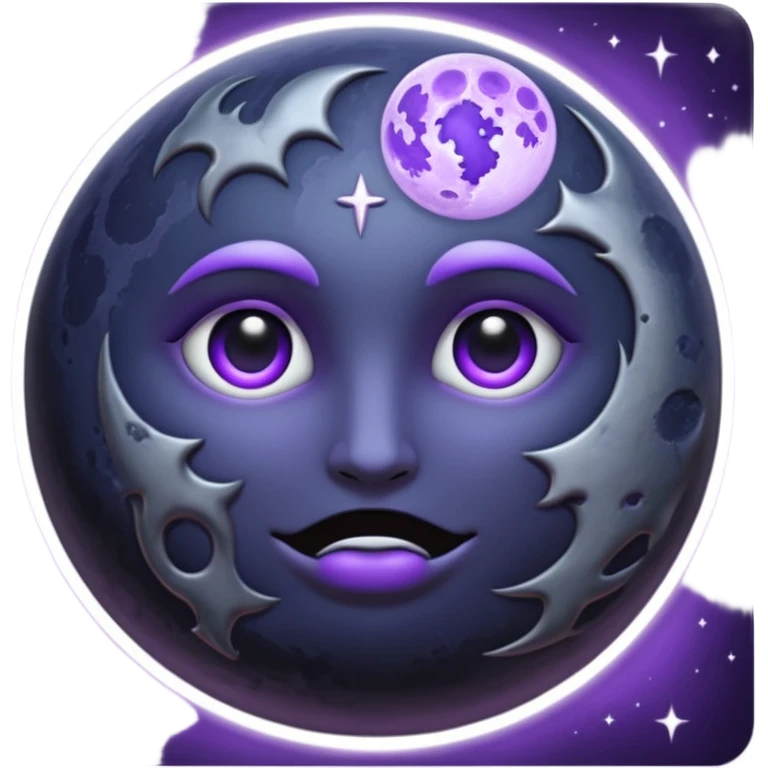 iOS emoji, dark moon, silver outline, mystical symbols, dark fantasy, smooth texture emoji