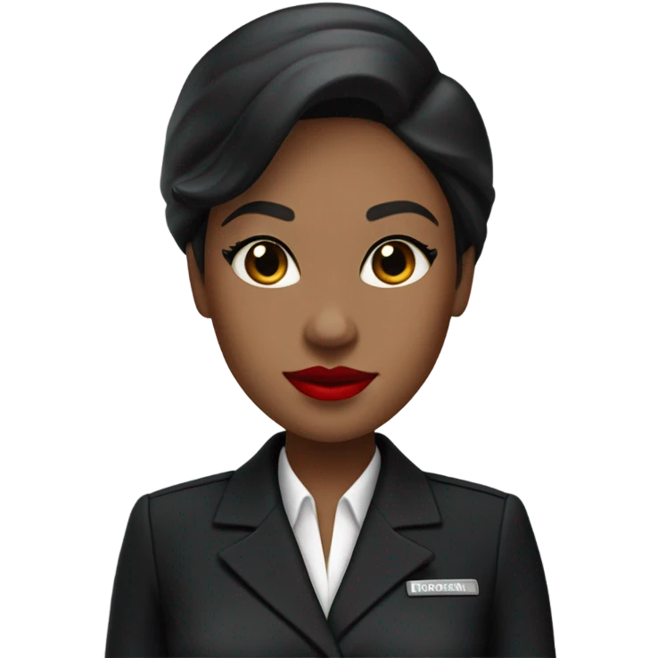 Black flight attendant uniform Asian red lips  emoji