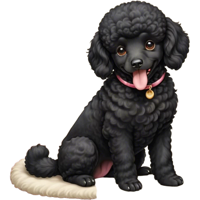 Cinematic Cute Yawning Black Poodle Portrait Emoji, Head tilted slightly with a dramatic, wide-open yawn, displaying a soft, curly jet-black Fur with a refined texture, floppy ears slightly drooping, round dark eyes barely open in drowsy contentment, Simplified yet irresistibly adorable features, highly detailed, glowing with a soft, cozy glow, high shine, relaxed yet expressive, stylized with a touch of whimsy, bright and endearing, soft glowing outline, capturing the essence of a sleepy yet affectionate companion, so drowsy it feels like it could stretch right out of the screen and curl up for a nap! emoji