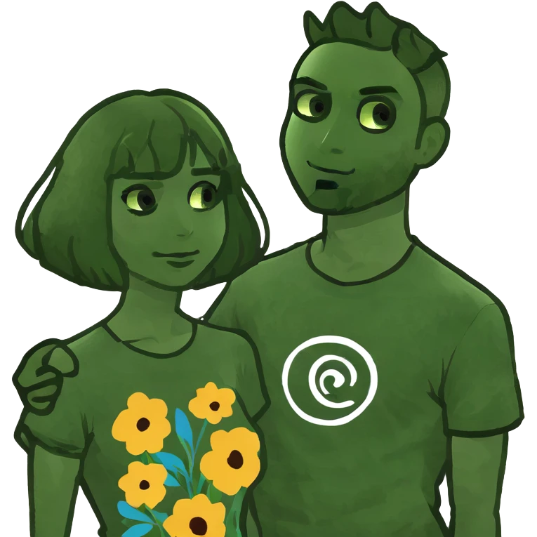 A blonde girl with fair skin and green eyes and light pink lips a guy with black hair and fair skin and green eyes are kissing emoji