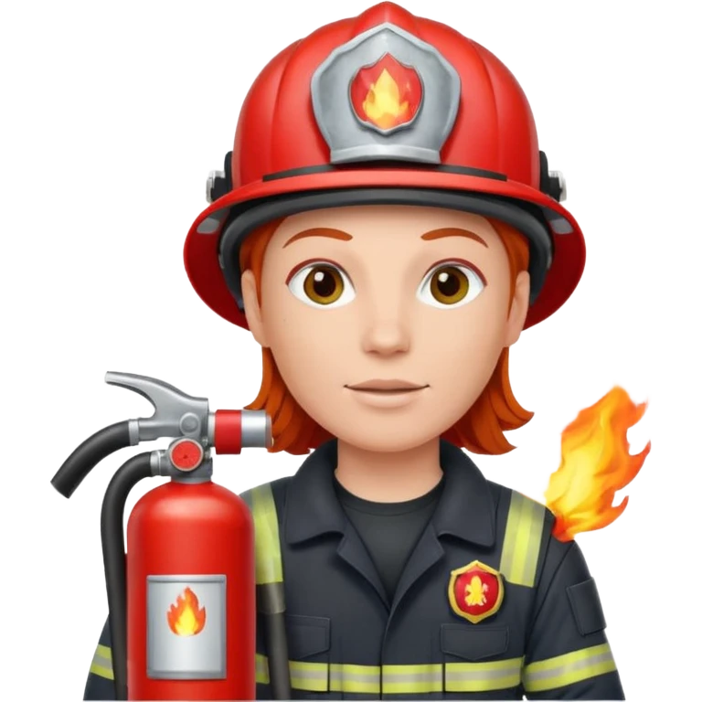 red haired Firefighter with respiratory protection with fire extinguisher emoji