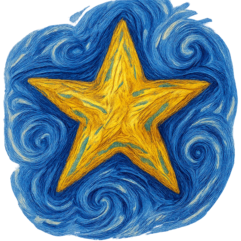 a star inspired by van Gogh's painting style, with thick impasto texture and blue-yellow palette, swirling brushstrokes, expressive lines, post-impressionist style emoji