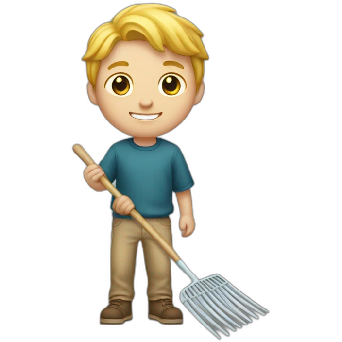 white kid holding a rake emoji