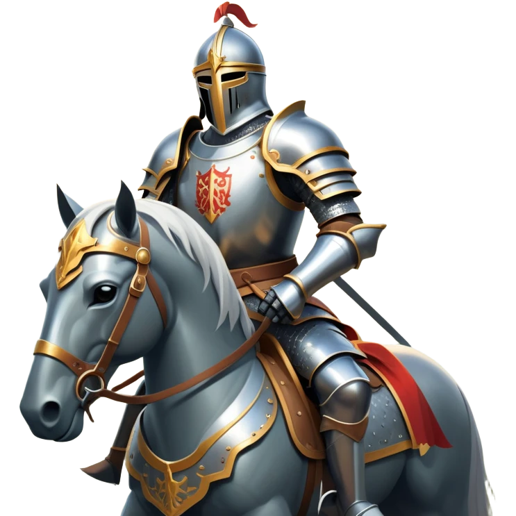 clash-of-clans-aesthetic_-cinematic-fearsome-and-majestic-knight-bust-portrait-emoji, rendered in a flat, vector-style with minimal shading and bold, simplified shapes, depicting a battle-ready medieval knight with steely eyes and intricate armor, mounted on a warhorse reflecting sunlight over a misty battlefield. emoji