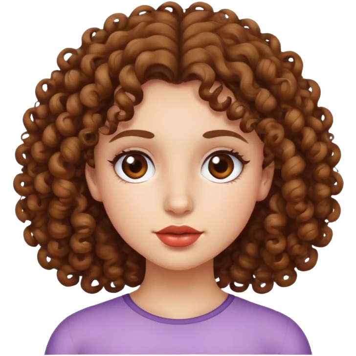 A girl with curly hair, fair skin, brown eyes, a small round nose, and medium lips emoji