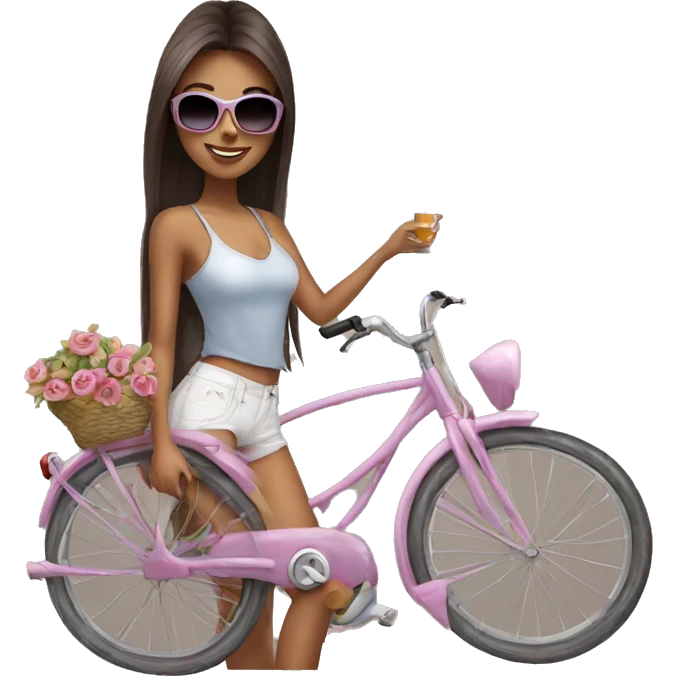 Beautiful girl posing with bike with sunglasses on  emoji