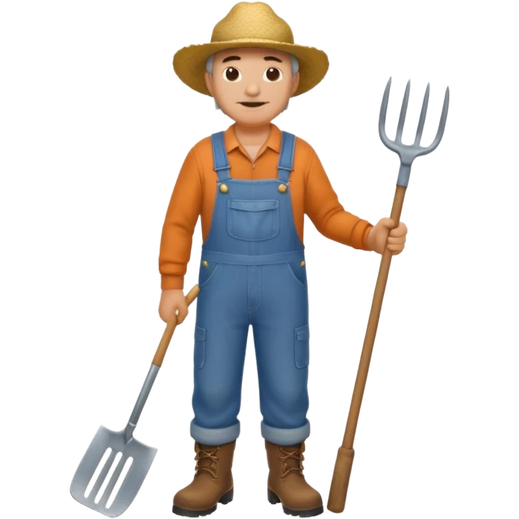 Farmer with Straw Hat
A middle-aged farmer wearing overalls and boots, holding a pitchfork or a bundle of hay. emoji