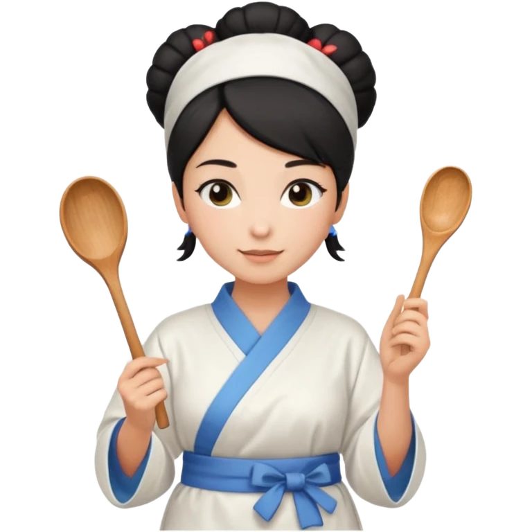 mom with black bun wearing white home kimono and white apron emoji