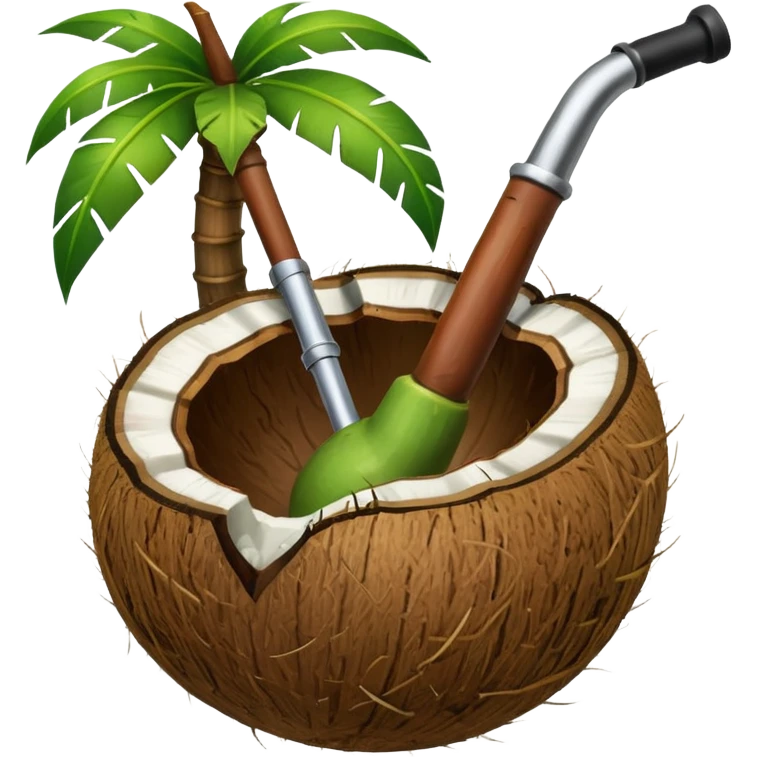 Coconut ith open and with pipe, outside the coconut should be green like raw emoji