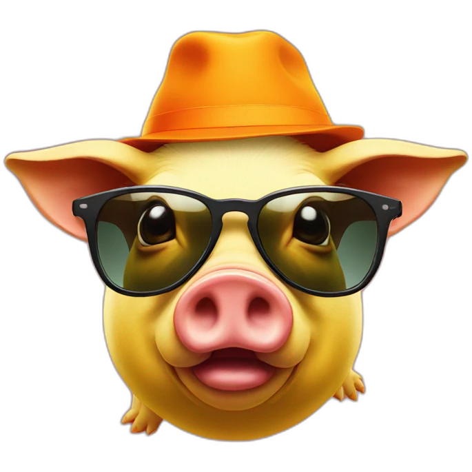 yellow pig with sunglasses in a orange hat in a shoes  emoji