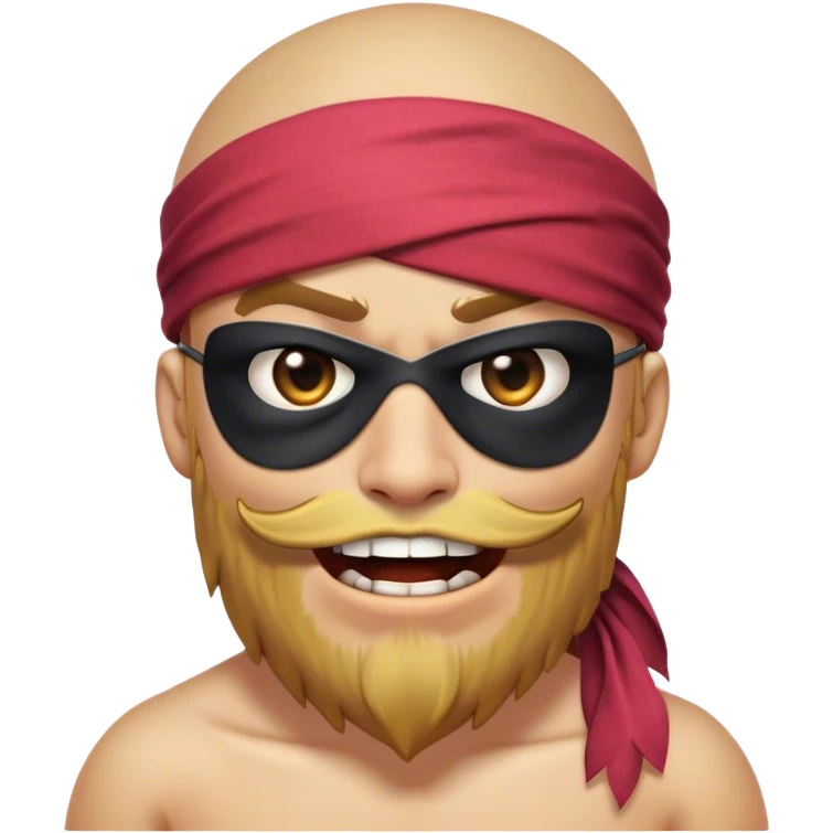 Clash of Clans aesthetic Comical Pirate Portrait Emoji, Head tilted dramatically with an exaggerated, fun expression and wide, comically expressive eyes behind a quirky eye patch, featuring a rugged yet cartoonish build with a playful bandana and natural skin tone, Simplified yet hilariously expressive features, highly detailed, glowing with a slightly sassy oceanic glow, high shine, dramatic yet playful, stylized with an air of cheeky maritime mischief, soft glowing outline, capturing the essence of a meme-worthy pirate who brings humor to epic quests! emoji