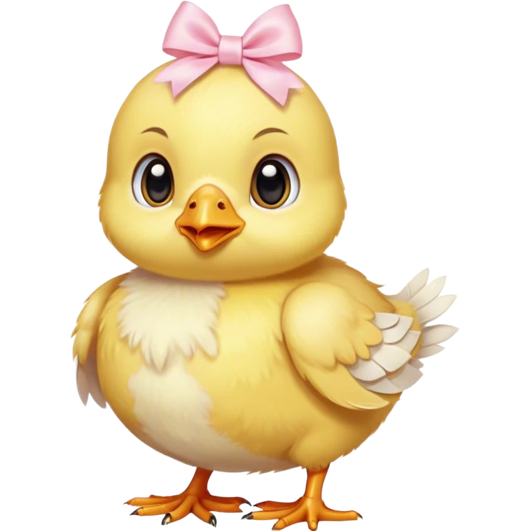 Baby chick with light pink bow around neck emoji