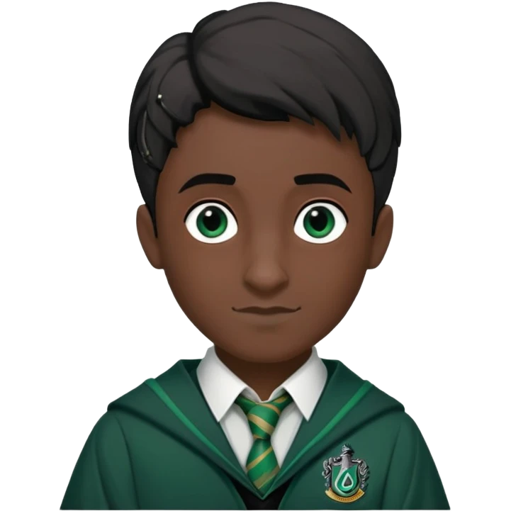 louis cordice is Blaise Zabini in harry potter, wear hogwarts slytherin uniform, Induction Cut hair, black skin, long thin face emoji