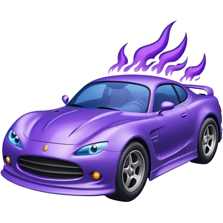 Purple car drifting with navy blue flames coming out of the rear tires. emoji