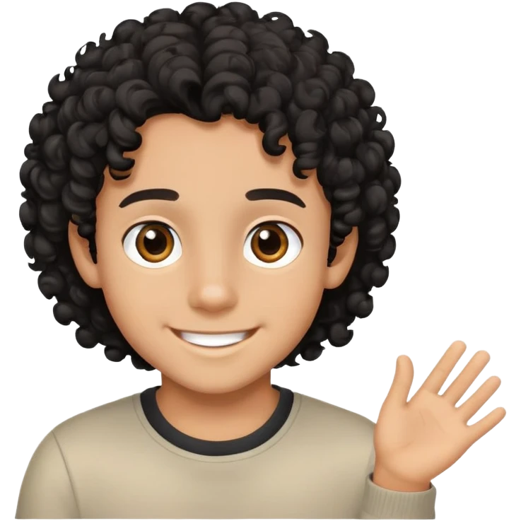Garçon qui souris cheveuxbouclés noires mi-longs, yeux marron  emoji