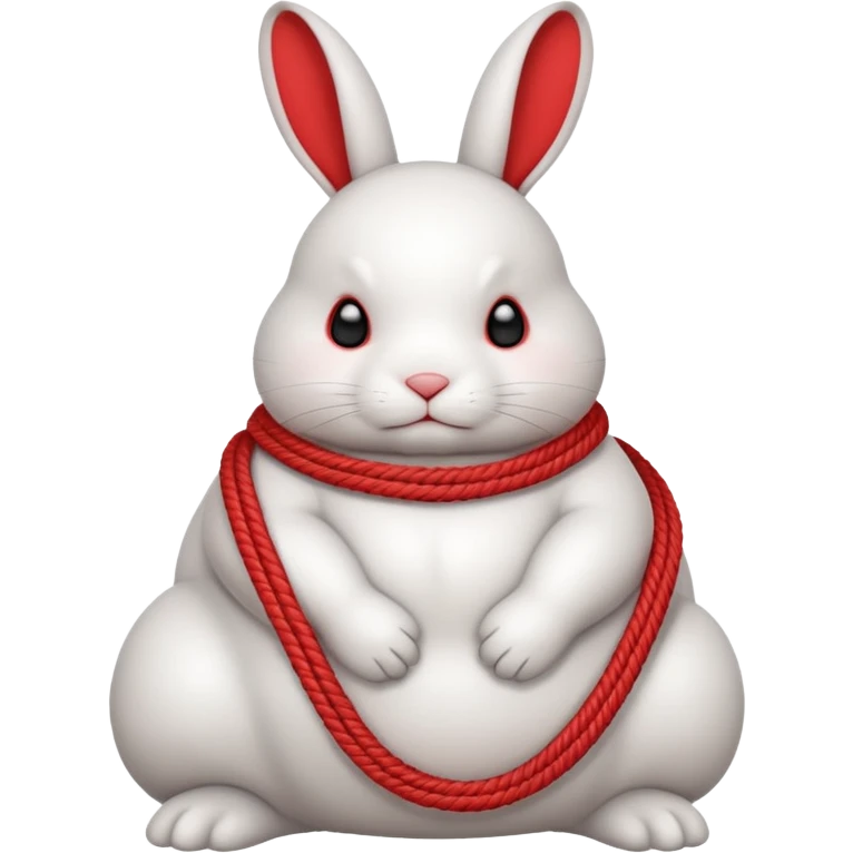 White realistic fat bunny with thick red ropes tightly wrapped around emoji