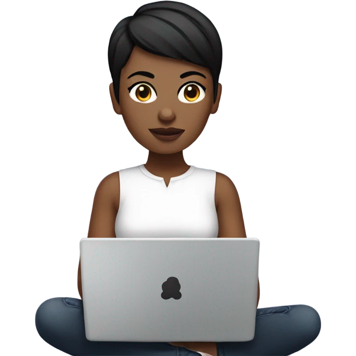 Graphic Designer woman black pixie cut with laptop, no glasses emoji