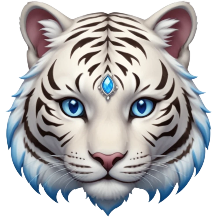 ESO Female white tiger khajiit leader of the umbral rose, blue eyes, blue 'third eye' gem emoji