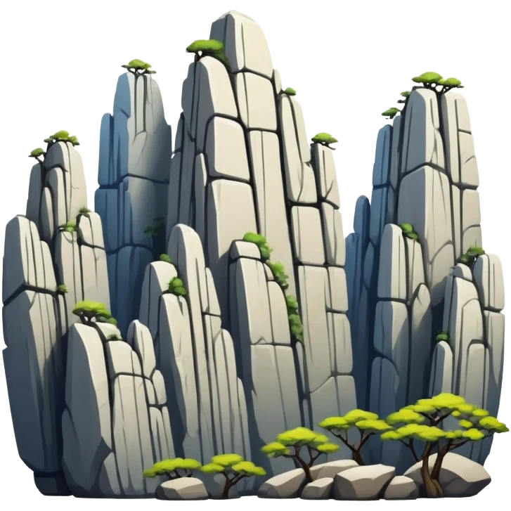 Kunming Stone Forest karst landscape Yunnan, simplified emoji style with bold outlines and bright colors, cartoon style tall rock formations emoji
