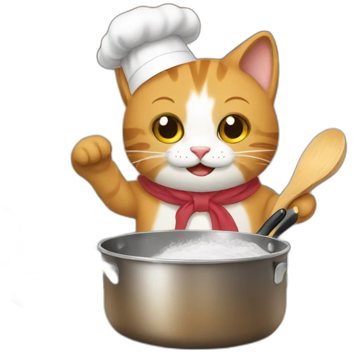 Un gato cocinando en ollas de barro emoji