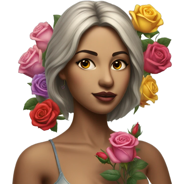Hyper Realistic beautiful woman model with a small rose tattoo arranging flowers in a vase emoji