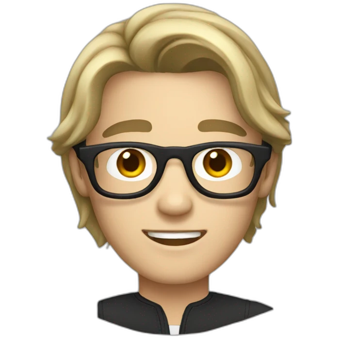 white guy teenager with long black hairstyle and glasses with black frame emoji