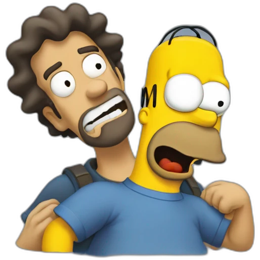 Homer  holding a motionless Bart in the air after he lost his temper emoji