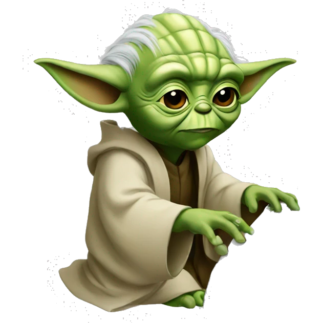 Yoda using a computer emoji
