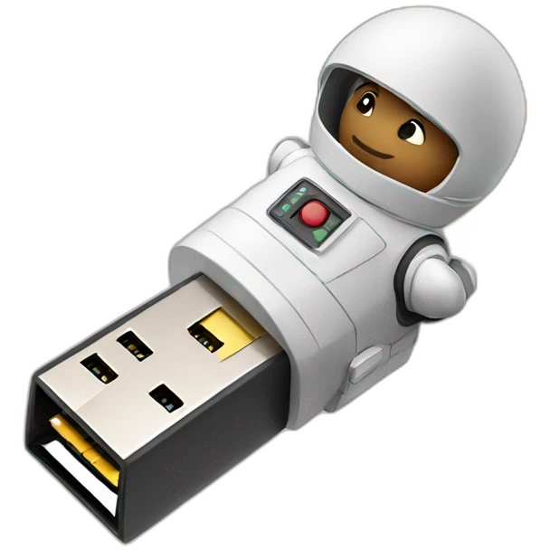 man riding a usb flash drive to space emoji