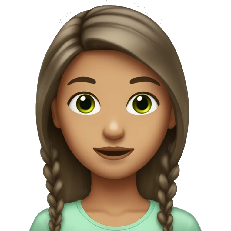 Girl with long hair brunette, a little tanned, green eyes with lashes emoji