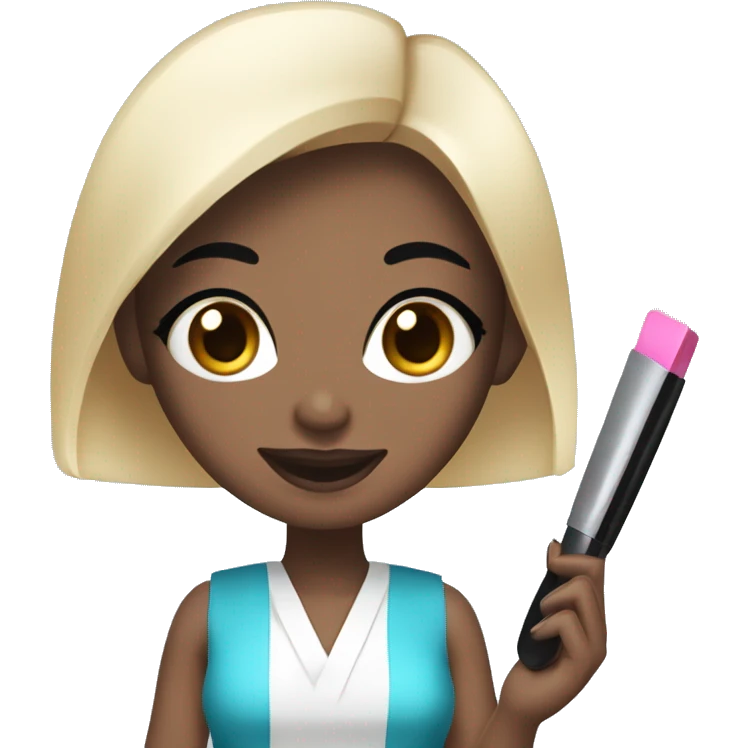 manicure master with square black hair girl with white skin and blue eyes holding a nail file and nail polish emoji