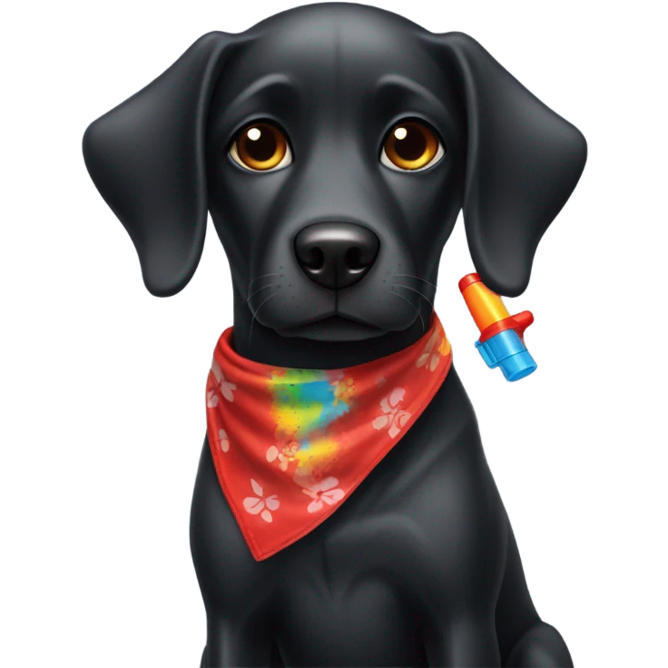 Black dog with a red bandana with water gun emoji