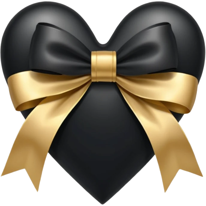 transparent black heart with a gold bow and heart pattern on the bow emoji