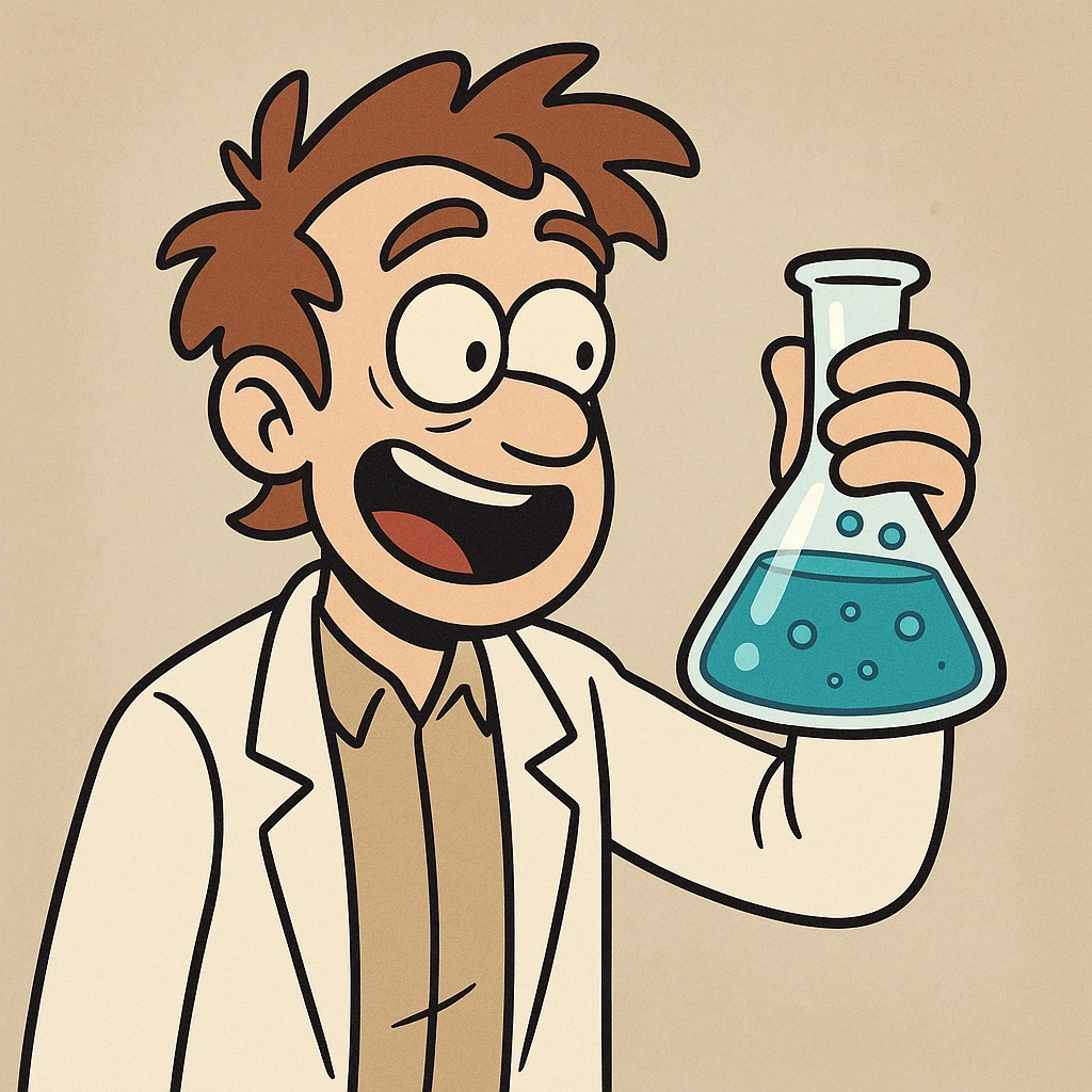 chemical flask with blue liquid, cartoon style emoji