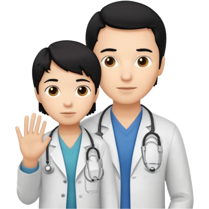 doctor black hair with a kid with casual clothes emoji