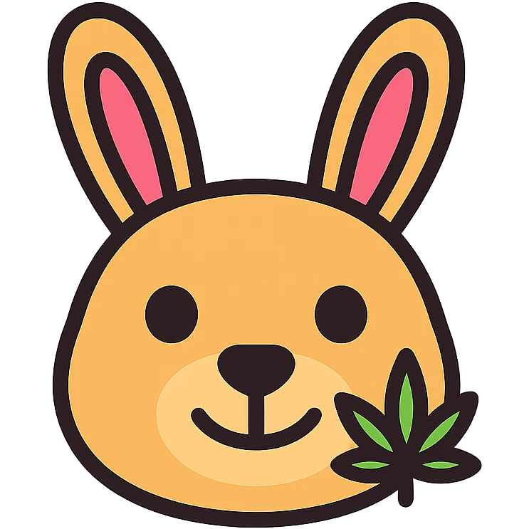 cute rabbit face icon with a small cannabis leaf detail, designed for an AI assistant called Buddy, friendly and professional emoji