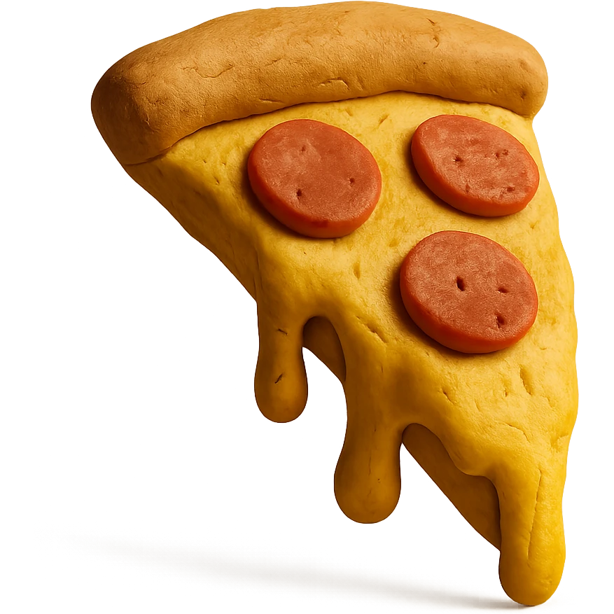 pizza slice with gooey cheese and pepperoni in claymation style emoji
