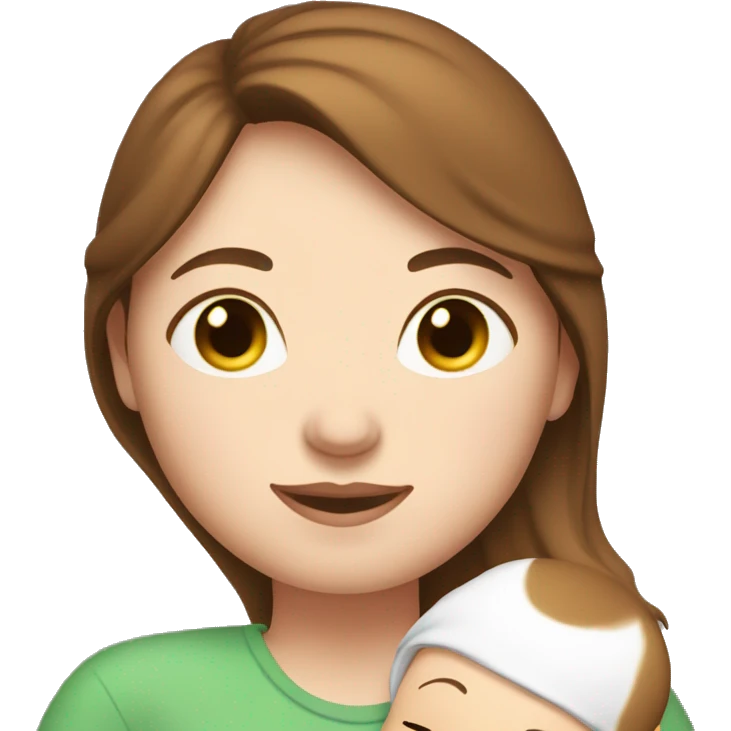 Mum with white skin, brown hair, cuddling her new baby emoji