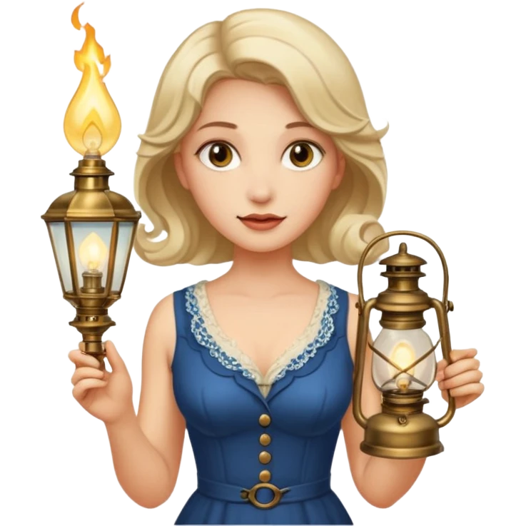 holding vintage gas lamp, female emoji