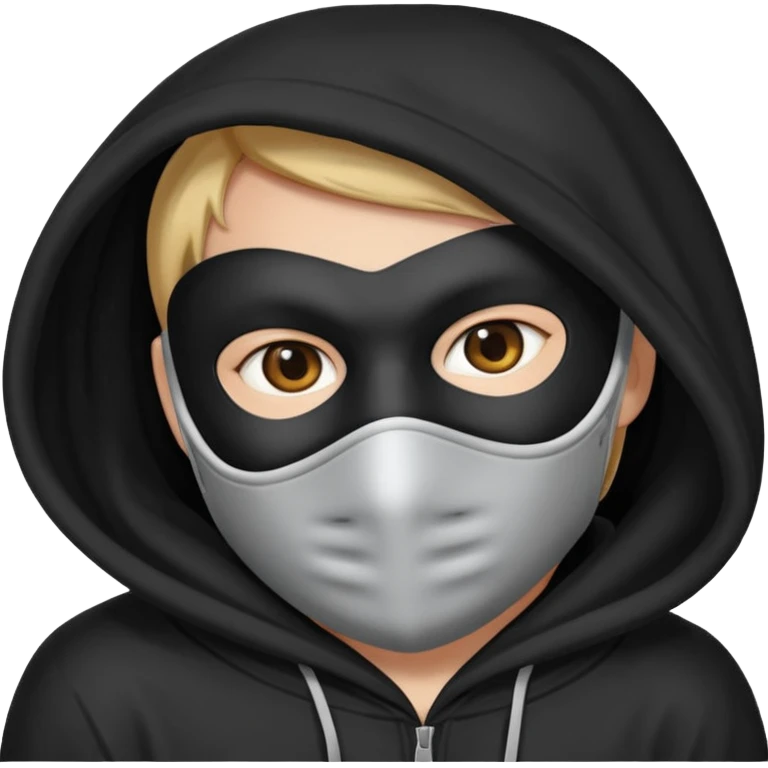 postac w kapturze i masce rrusza tylkiem emoji