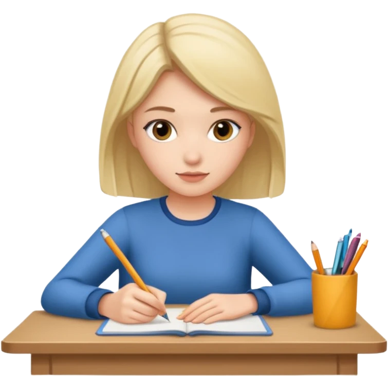 female student writing at a table emoji