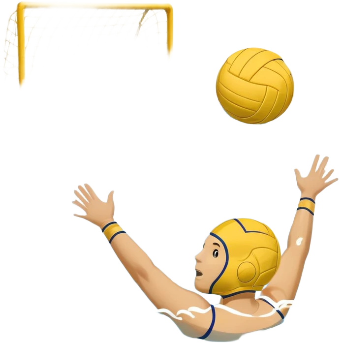An icon featuring a yellow water polo ball floating on the water with goals in the background, inside a swimming pool. The design includes splashes and ripples, symbolizing the fast-paced action and strategy of water polo. Transparent background highlights. emoji