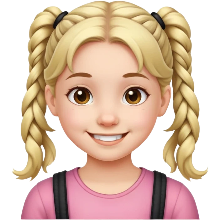 young girl with pigtails, smiling emoji